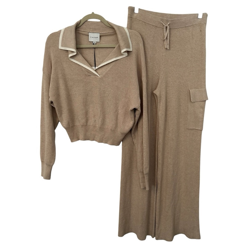 Pink Rose NWT Women’s Ribbed Knit Neutral‎ Lounge Set  Sz M